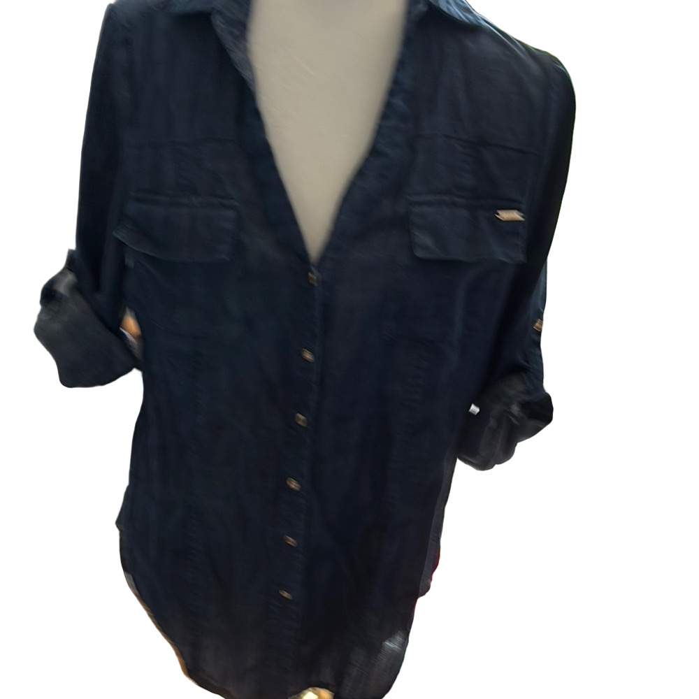 Bebe Navy Lace-Up Back Top